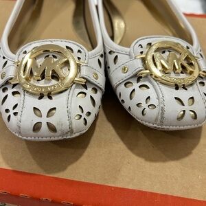 Michael Kors white Flats with Gold Detailing